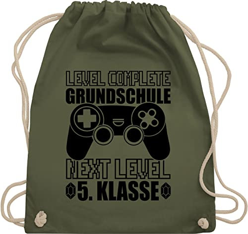 Shirtracer Turnbeutel Rucksack - Schulanfang & Einschulung Geschenk - Level complete - Grundschule Next Level 5. Klasse - Unisize - Olivgrün - 5.klasse einschulung-schulanfang schulanfänger