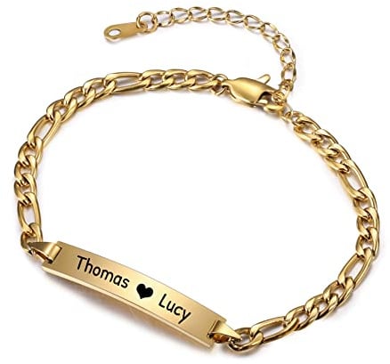 MunkiMix Personalisierte Armbänder Gravur Namens/Datum Edelstahl Armreif mit Herz Anhänger Verstellbares Kette Schmuck Geschenke für Frauen Freundin Beste Freunde (Gold)