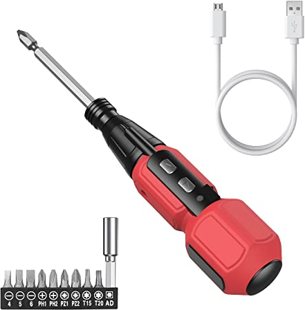 Brifit Cacciavite Elettrico, Trapano Avvitatore Batteria, USB Ricaricabile con Luce LED, 9 Punte, Avvitare e Svitare Viti, Kit Cacciavite Portatile per PC, Mobili, Giocattoli, Rosso