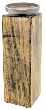Mango Kerzenständer mit Alu Halter - groß / 25 cm - Holz Kerzenhalter für Stumpen- und Kugel-Kerzen - Deko Kerzenleuchter mit Metall Kerzenteller Landhaus Tischdeko Holzdeko rustikal