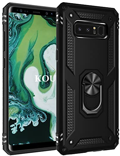 KOUYI Cover per Samsung Galaxy Note 8, Custodia Antiurto Grado Militare 360° Girevole Regolabile Ring Armor Bumper TPU Case Magnetica Supporto Silicone Custodie per Samsung Galaxy Note 8 (Nero)