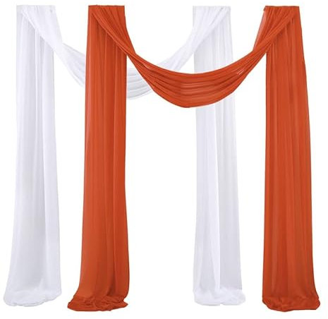 Hochzeitsbogen Vorhang, 2 Stück Drapierstoff Tüllstoff Tüll Foto Hintergrund Hochzeit Vorhang Deko Querbehang Traubogen Vorhang Hochzeitsdekoration Brautparty,Urlaub Party -75*300cm,Weiss + Rot
