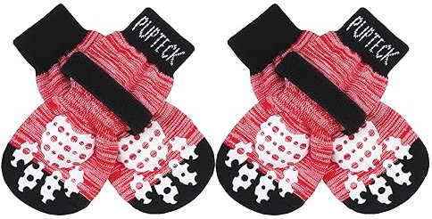 PUPTECK 2 Paar Doppelseitige Anti-Rutsch Hundesocken mit verstellbaren Riemen für den Innenbereich - Hundeschuhe Pfotenschutz Sommer Haustierpfoten Schutz Traktion Kontrolle Socken auf Hartholzboden