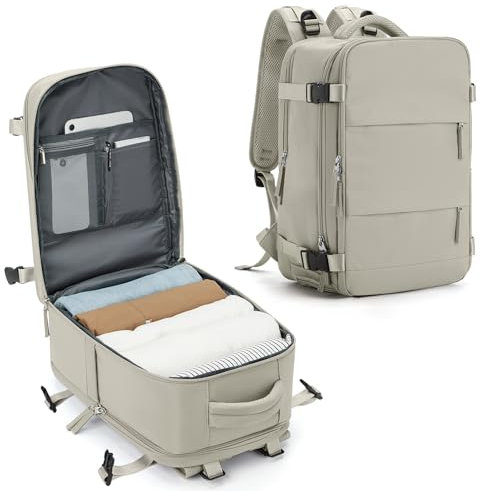 SZLX for Ryanair Cabin Bags 40x20x25 Underseat Carry-ons Bag,Easyjet Cabin Bag Travel Backpack Cabin Size Hand Luggage Bag with Water Bottle Holder Travel Ruscksack Fit 14 Inch Laptop Grey Brown