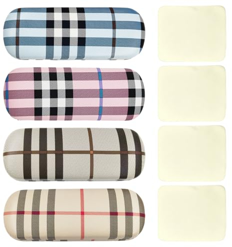 MEMOFYND Confezione da 4 custodie rigide per occhiali con 4 panni per occhiali, custodia protettiva per occhiali da sole, custodia impermeabile, adatta per uomini e donne, multicolore opzionale, Blu,