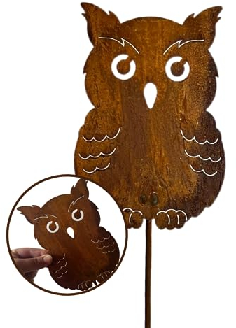 Terma Stahldesign Rostfigur Gartenstecker zweier Set Eule XXL 117 cm tolle gartendeko aus Rost-Metall, deko rostoptik, Rostfiguren Tiere, herbstdeko Garten für innen und außen gartenstecker Herbst