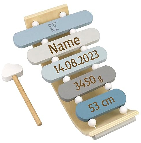 Xylophone aus Holz personalisierbar mit Name und Geburtsdaten Geschenk zur Geburt Blau