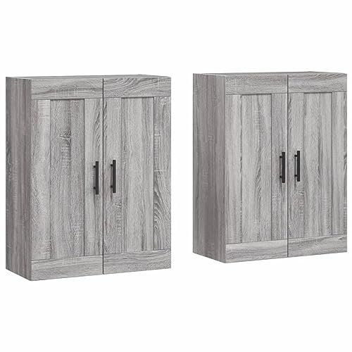 vidaXL Wandschrank 2 STK., Hängeschrank mit viel Stauraum, Sideboard für Wohnzimmer, Schrank Wandmontage Lagerschrank Kommode, Skandinavisch, Grau Sonoma Holzwerkstoff