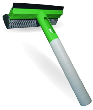 Limpia Cristales 3en1 rasqueta de Goma+Esponja limpiadora +depósito para Rellenar con líquido Limpiador. Limpiacristales Multiusos para el hogar, Coche u Oficina. (Verde)