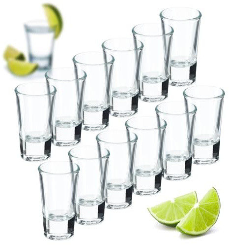 KADAX 12er Set Schnapsgläser, Spülmaschinenfeste 25ml Shotgläser, Klassische Schnapsbecher aus transparentem, bleifreiem Glas, Stamper für Wodka, Likören und Tequila