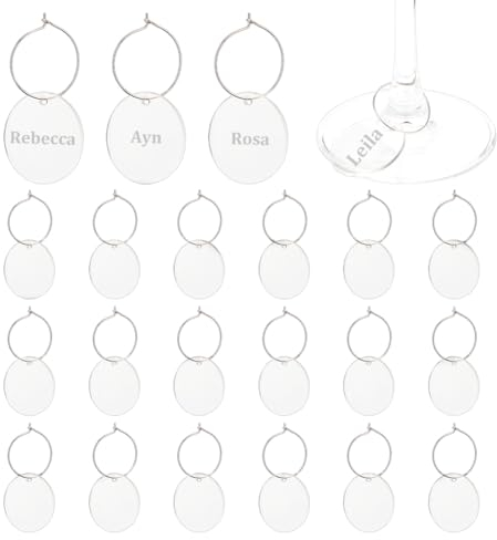 nbeads 24 Stück Flache Runde Weinglasanhänger, Transparente Acryl-Rohling-Weinanhänger Ringe Tassenanhänger Identifikatoren Für Gläser Becher Weinprobe Party-Geschenk