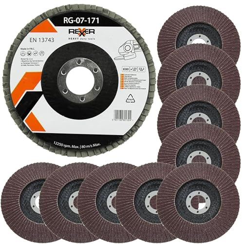 REXXER | Schleifscheibe | Fächerscheibe | Fächerrad | Flexibel | Für Holz, Metall, Kunststoff | Für Rost- und Farbentfernung (FÄCHERSCHLEIFSCHEIBE K80 125 MM 10 STÜCK)