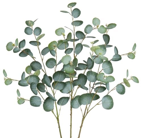 3er Set Künstliche Eukalyptus Zweige 81CM Kunsteukalyptus Lange Dekozweige Kunstpflanze Wie Echt für Blumengesteck Home Dekoration, Frosted Grüne Blätter