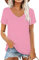 AirMood T-Shirt d'été décontracté à Manches Courtes et col en V pour Femme, Rose, L