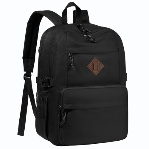 Kasgo Schulrucksack, Wasserbeständig Leichtgewicht Rucksack Herren Damen Casual Daypack Jungen Mädchen Teenager Hochschule Schultasche für Reise Arbeit Collage Schwarz