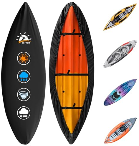 Zettum Kayak Covers for Outdoor Storage 600D PU Fabric Canoe Cover Heavy Duty Paddle Board Covers Kayak Storage Dust Cover for Fishing Boat/Paddle Board/Canoe/Kayak Cover (3-3.3m/10-11ft)