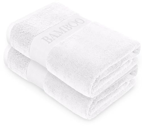 GC GAVENO CAVAILIA 500 GSM Bamboo Towels Bath Sheet - 2 Pack Extra Large Bath Sheets - 60% Bamboo and 40% Cotton - Highly Absorbent Bathroom Towel Set for Spa, Gym and Hotel, White, 80x140 cm