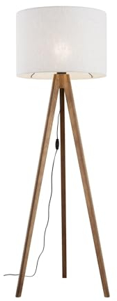 Licht-Erlebnisse Stehlampe Dreibein Holz Leinen klein 145 cm E27 Nussbraun Beige Skandinavisch NOLAN Stehleuchte Wohnzimmer Tripod