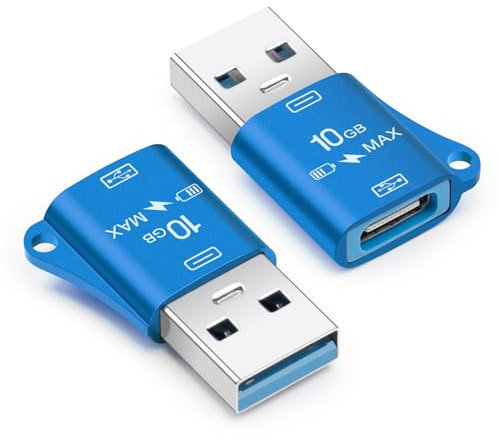 Seminer Adaptador USB a USB C (2 Pack), Adaptador USB 3.0 Macho a Tipo C Hembra, Transferencia de Datos a 10Gbps, Compatible con iPhone 15 Pro MAX, iPad Air 5/Mini 6, Galaxy S22/S21 (Azul)