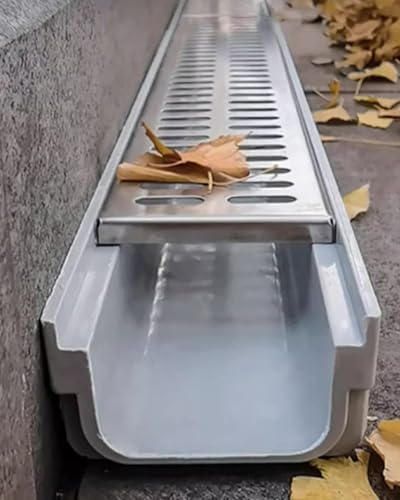 MJMLUCK Rinnen-Abfluss-Set für Beton, Robustes Metallgraben-Abflusssystem, Abfluss und Gitter für Einfahrt/Garage/Hof/Terrasse, einfache Installation (Größe: 15 x 10 cm (6 x 4))