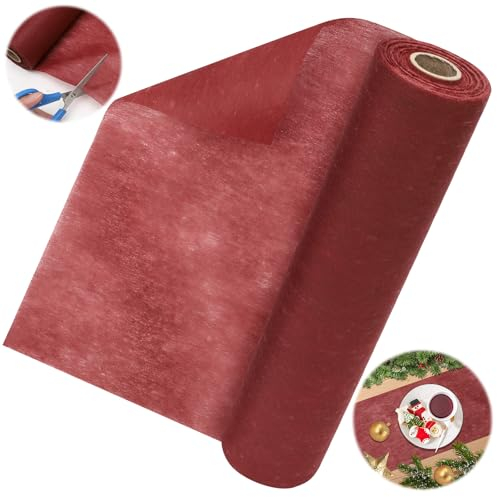 Gohytal Vlies Tischläufer, in Bordeaux Rot 25M x 30cm Tischläufer Rolle dekoratives Tischband Geburtstagsdeko Tisch Papierrolle für Hochzeitsdeko Feierlichkeiten Kommunion Weihnachtstag Gedenktag