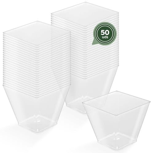 Horeca Collection - 50 Uds Bol Cuadrado Transparente 120 cc - 5,8 x 5,3 cm - Vasitos Aperitivos Plastico - Vasitos para Postres - Catering - Cuencos - Vasos - Finger Food