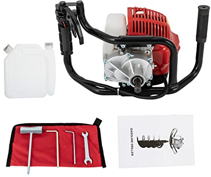 Tagtuell Taladro de tierra de gasolina, con barra de extensión de 11,8 pulgadas y gafas de protección, tres brocas de acero de 4/6/8 pulgadas