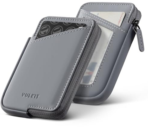 VULKIT Porte Cartes Bancaire RFID en Cuir avec Fermeture éclair Porte-Cartes Fin et Minimaliste, Pouvant Contenir Jusqu'à 10 Cartes et Billets Pliés