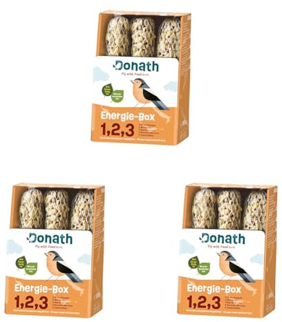 Donath Energie-Box 1,2,3-3 Nusstangen (3 x 120g) - traditionell in feinstes Rinderfett getaucht - Ganzjahres Wildvogelfutter mit kraftspendendem Fett - aus unserer Manufaktur in Süddeutschland
