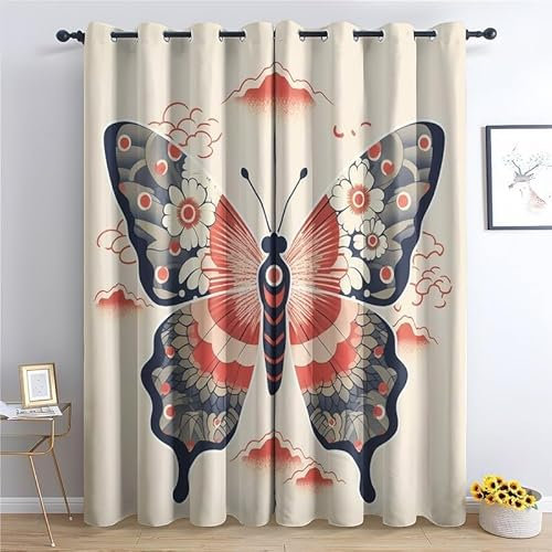 MLUNKQAIL Vorhang Blickdicht Insekt Gardinen Schmetterling Verdunkelungsvorhang Schlafzimmer Fensterdekoration Thermo, für Gardinen Wohnzimmer Kinderzimmer 140X160cm (BxH)