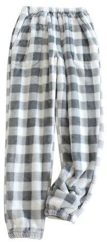 Guangch Pigiama da donna, in flanella, a quadretti, morbido, comodo, per il sonno, invernale, casual, per il tempo libero, con elastico in vita, grigio AB, M