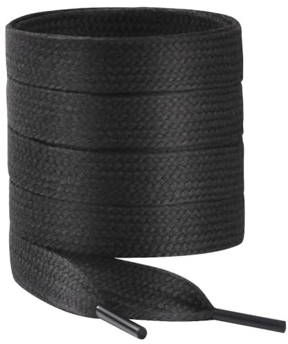 Vicloon Cordones de Zapatos, Cordones Planos de 15 mm de Ancho, Agujetas Cordón de Repuesto Planos y Gruesos para Zapatillas Deportivas, Zapatos de Senderismo, Zapatillas de Corrers (Negro-120CM)