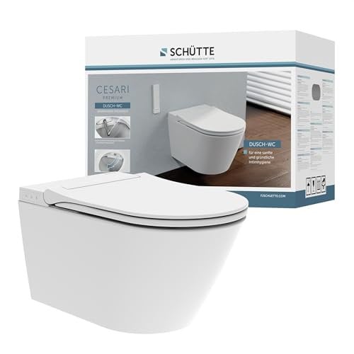 SCHÜTTE Dusch WC Set, WC mit Bidetfunktion CESARI, Hänge WC ohne Spülrand, WC mit Duschfunktion, Toilette mit Dusche, Tiefspüler WC hängend, Komplettanlage