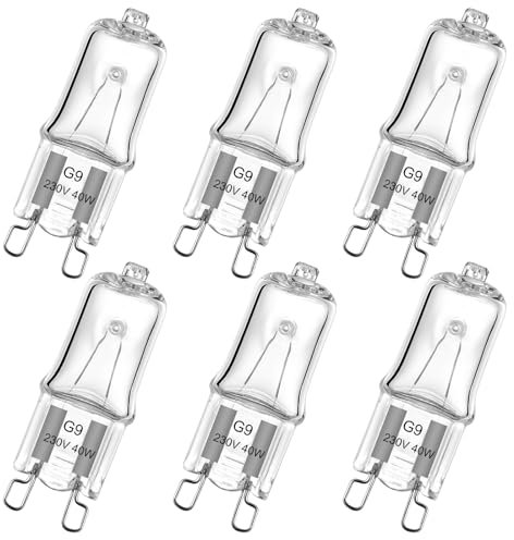 EKSAVE Backofenlampe G9 Halogenlampe 60W 230V Oven Lampe Für Backofen- und Mikrowellenanwendungen 300 Grad C Hitzebeständige Glühbirnen 6 Stück