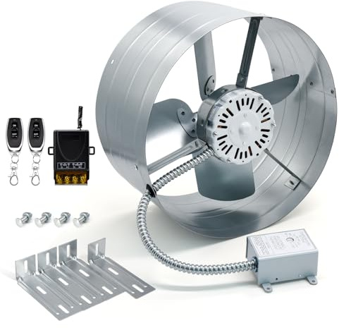 Criditpid 15 Gable Mount Vent Attic Fan,Exhaust Ventilation Fan with Adjustable Thermostat & Remote Control Switch for Gable,Home,Shed,Garage,Portable Building,1300CFM,1850 Sq.Ft Coverage Area.