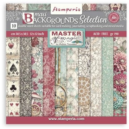 Stamperia - Scrapbook Paper Pad for Scrapbooking, Albums, Cards, Bullet Journals, and More, Acid Free, Double-Sided, Perfect for Crafts and Gifting (Master of Magic, Maxi Background) (30.5 x 30.5cm)