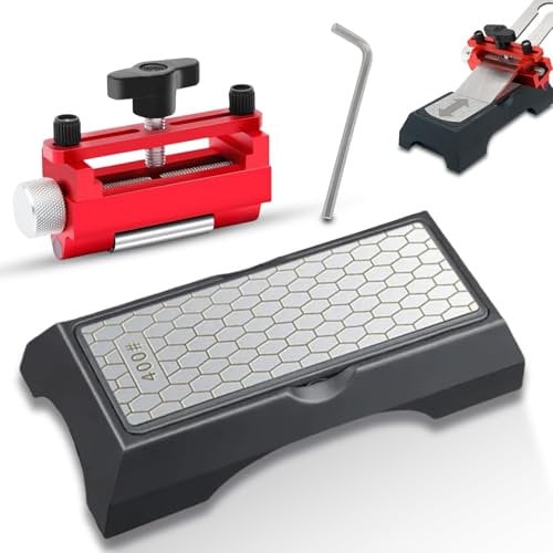 Honing Guide with Diamond Sharpening Stone, Upgraded Honing Tool and Chisel Sharpener Stone for Kitchen Knives, Scissors, Planers and Razors 400/1000 Coarse/Fine Sharpening Blades