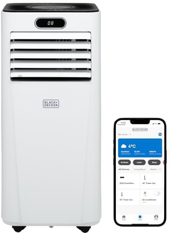 BLACK+DECKER BXAC40025GB 9000 BTU Portable 3-in-1 Smart Air Conditioner, Dehumidifier, Cooling Fan, Sleep Mode, 24 Hour Timer, Remote Control, White
