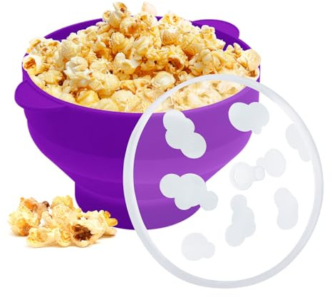 Silikon-Popcorn-Popcorn-Schüssel für Mikrowelle, Mikrowellen-Popcorn-Popcorn-Popper, zusammenklappbar, Mikrowellen-Popcorn-Schüssel (lila)