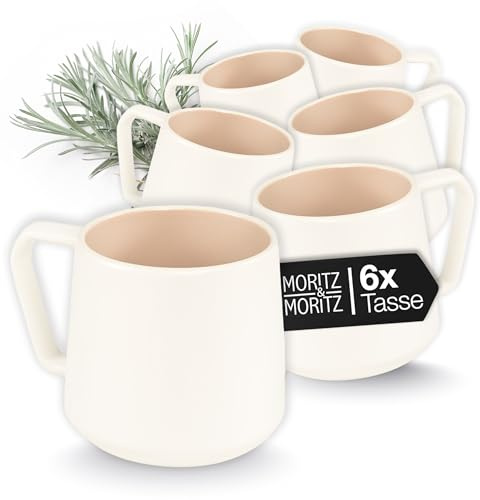 Moritz & Moritz CAVO Kaffeetassen Set 6-teilig Almond - ca. 500ml aus hochwertigem Steinzeug - Stilvolles Design mit Henkel - Tassen mit Henkel für Kaffee, Tee, heiße Schokolade, Cappuccino