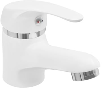 QIERF Rubinetto per lavabo bianco, miscelatore monocomando, rubinetto da bagno, 0,5 – 0,7 MPa, per bagno, hotel, controllo acqua calda fredda, nucleo valvola in ceramica, facile installazione