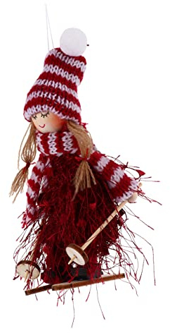 iplusmile Weihnachtlicher Ski Puppen Anhänger Handbemalt Rot Weiß Gestreifte Mütze Weihnachtsbaumdeko für Shop Büro Wohnzimmer Festliche Atmosphäre