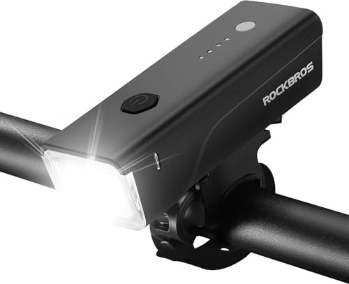 ROCKBROS Luz Delantera Bicicleta, Faro Frontal Inteligente Recargable USB-C con Sensor, Display Batería con 5 Modos, Impermeable, Fácil Montaje para Ciclismo MTB y Carretera