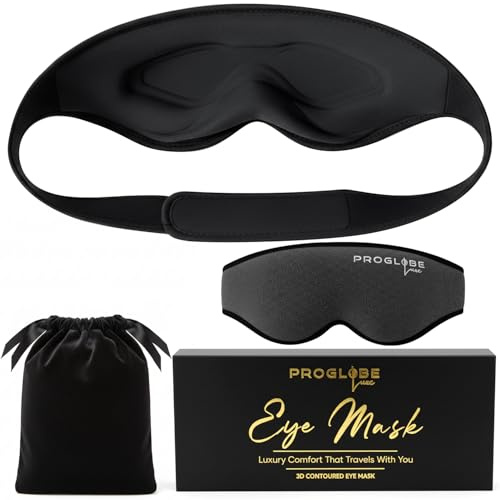 Proglobe Luxe Schlafmaske, Dunkelgrau, verstellbarer Riemen, 100% Blackout | 3D konturierte Augenmaske ohne Druck auf die Augen, weicher atmungsaktiver Modalstoff, mit Reisebeutel, für Sie und Ihn