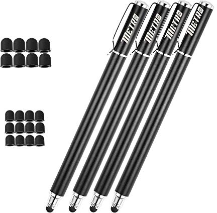METRO Lápiz de Universal Lápiz Capacitivo +20 Punta 2 en 1 Lápiz para Todos Los de Pantalla Táctil Apple iPad, Teléfonos Móviles, Smartphones y Tabletas - Negro*4