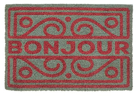 Premier Housewares Bonjour Doormat, Coir/PVC, Red/Grey, 40 x 60 x 2 cm