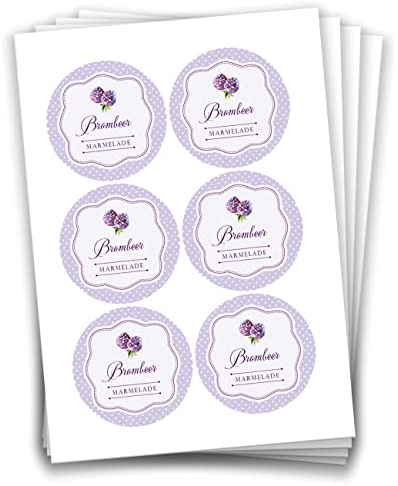 Papierdrachen 24 Marmeladen-Aufkleber | Selbstklebende Etiketten für selbst gemachte Brombeer-Marmelade Design 2-4 cm große Sticker für Eingekochtes - Homemade zum Selbst beschriften - gut ablösbar
