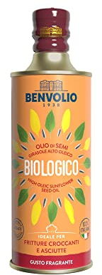 Olio di semi di Girasole Biologico Alto Oleico - BENVOLIO 1938 500ml - Olio per Friggere Ricco di Vitamina E Olio Alto Oleico ORGANIC SUNFLOWER OIL HIGH OLEIC