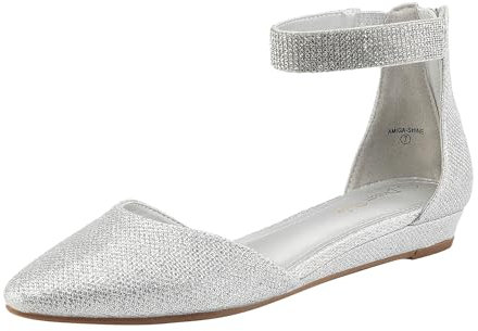 DREAM PAIRS Women's Casual Pointed Toe Ballet Comfort Soft Slip On Flats Shoes,Size 6.5,Silver/Glitter,AMIGA_Shine