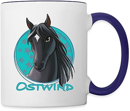 Spreadshirt Ostwind Pferd Porträt Tasse Zweifarbig, One size, Weiß/Kobaltblau